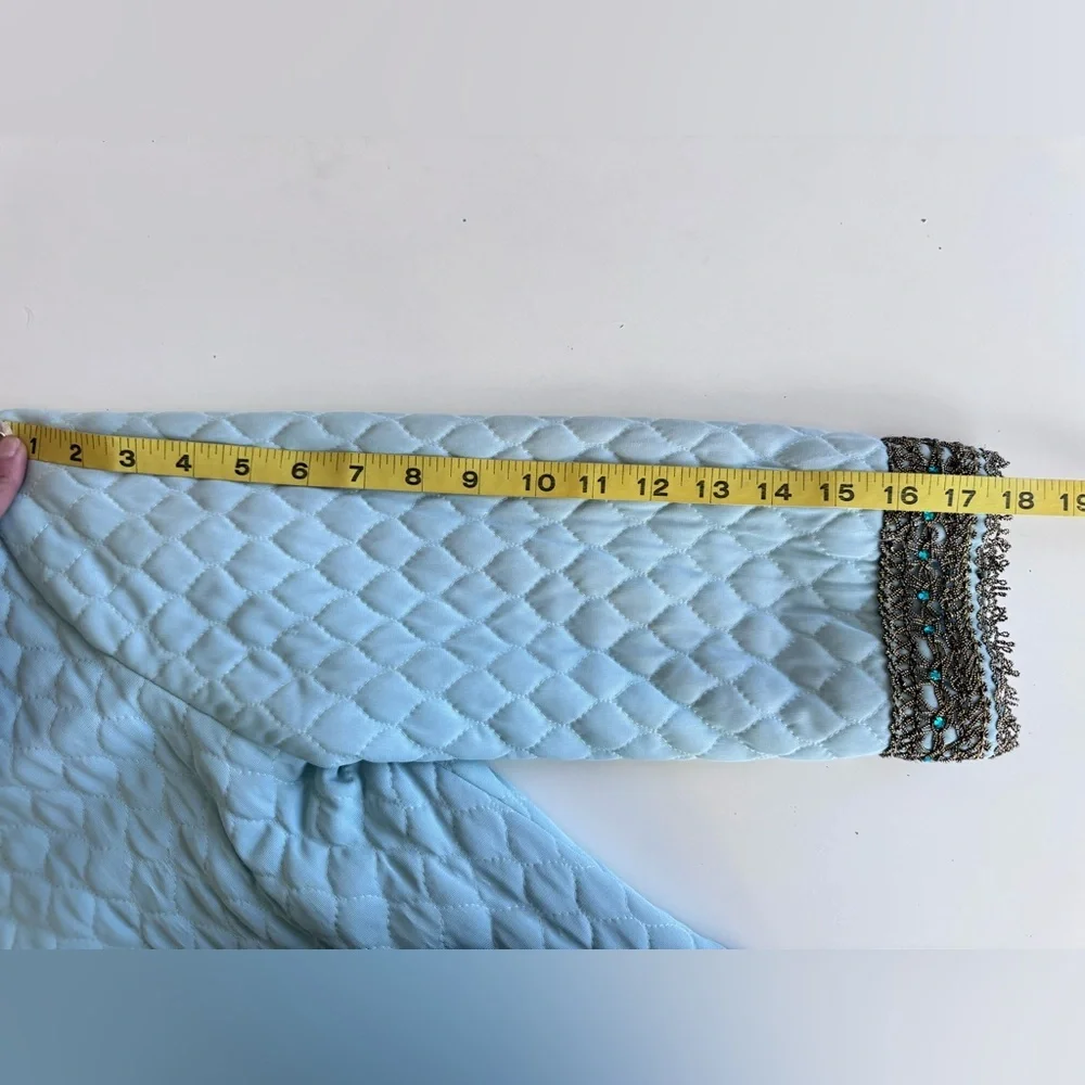 Vintage 70s Flobert Edwardian Baby Blue Bling Quilt Mod Long Robe House Coat - Picture 14 of 16